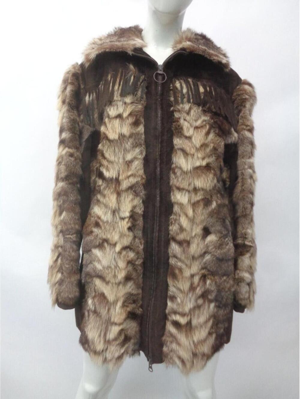 Excellent Raccoon Fur & Suede Fringes Coat Jacket Women Woman Size 6 Small